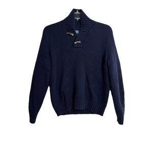 Vtg Polo Ralph Lauren Shawl Sweater 1/4 Antler Wool Angora Navy Cabincore Mens L